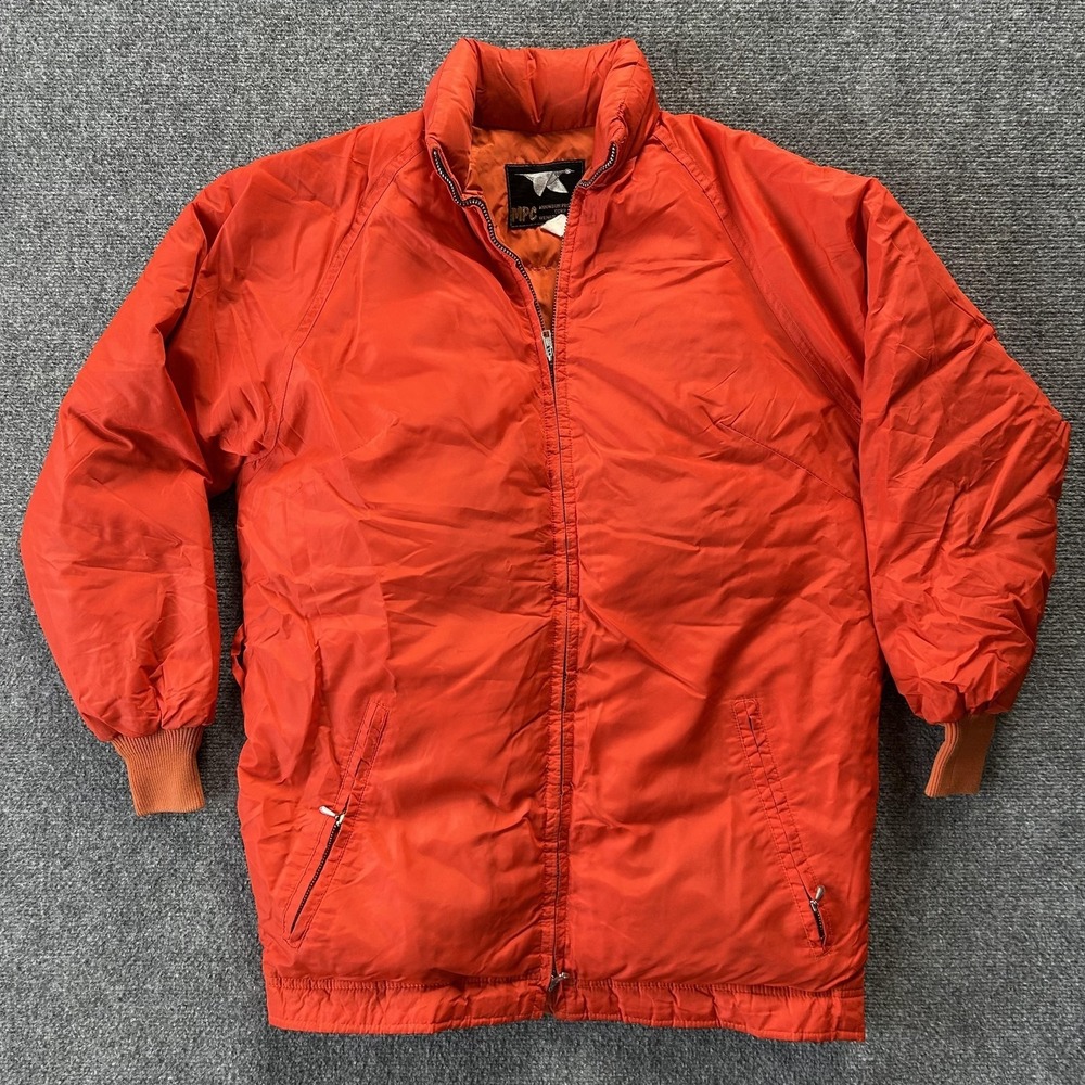 Vintage‎ Mountain Products Corp MPC Down Jacket Orange Hooded Puffer Men Large
